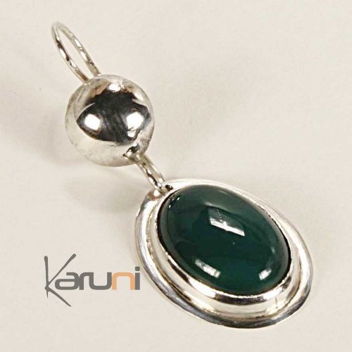 Boucles d'oreilles touareg argent - ovales agate verte