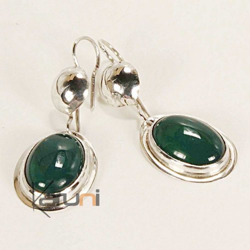 Boucles d'oreilles touareg argent - ovales agate verte