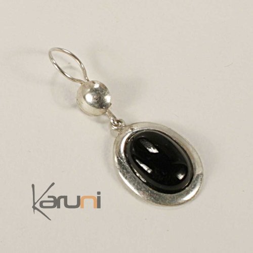 Boucles d'oreilles touareg argent - ovales onyx