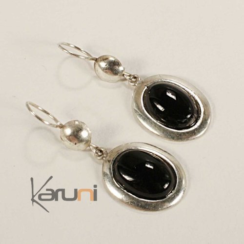 Boucles d'oreilles touareg argent - ovales onyx