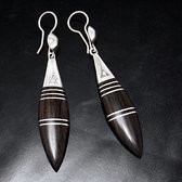 Bijoux Ethniques Touareg Boucles d'Oreilles en Argent et Ebne 52 Gouttes Longues Filigranes