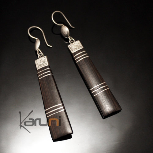 Bijoux Ethniques Touareg Boucles d'Oreilles en Argent et Ebne 66 Pendants