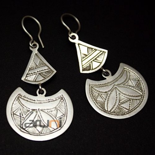 Boucles d'oreilles Touareg Feuille Gravée Berbère en Argent 07