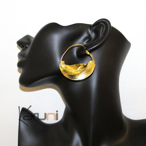 Boucles d'Oreilles Peul du Mali Créole Feuille Bronze Doré 5 cm 13 Boucles d'Oreilles Peul du Mali Créole Feuille Bronze Doré 5 cm 13