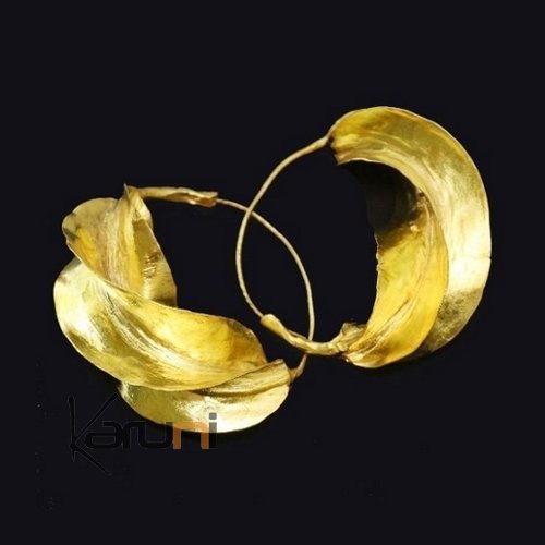 Bijoux Ethniques Africains Boucles d'Oreilles Croles Peul Fulani Mali 12 Bronze Dor 6 cm Feuille