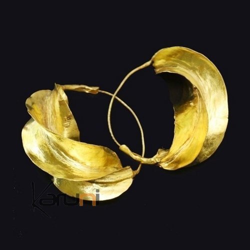 Bijoux Ethniques Africains Boucles d'Oreilles Croles Peul Fulani Mali 13 Bronze Dor 7 cm Feuille