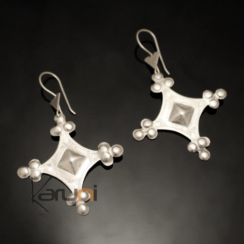 Bijoux Touareg Ethniques Boucles d'oreilles en Argent 48 Croix Design Bijoux Anciens