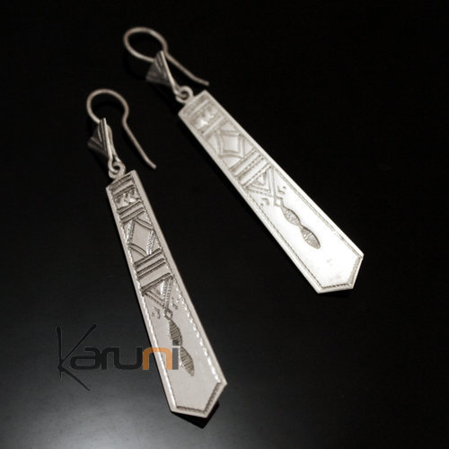 Boucles d'oreilles Touareg  Pendantes Gravées en Argent 18