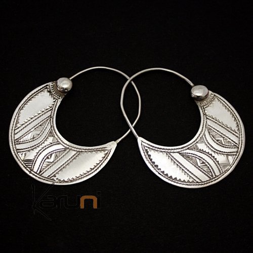 Boucles d'Oreilles Touareg Croles Plate Graves en Argent 4 cm20