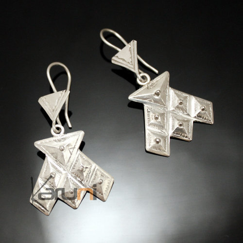 Bijoux Touareg Ethniques Boucles d'oreilles en Argent 78 Losanges Houmaissa Niger