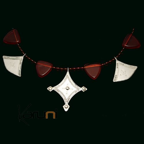 Bijoux Ethniques Touareg Collier en argent shat-shat verre rouge modle ancien traditionnel c