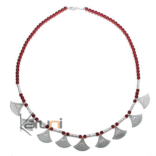 Collier Touareg Shat -Shat Lotus Rouge en Argent 23