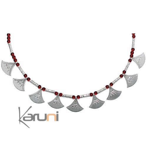 Collier Touareg Shat -Shat Lotus Rouge en Argent 23