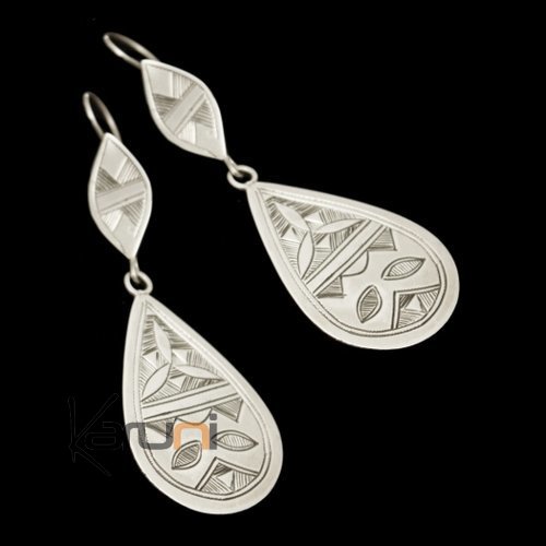 Boucles d'oreilles Touareg Gouttes larges Gravées en Argent 25