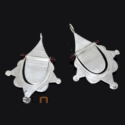 Boucles d'oreilles Touareg Etoile en Argent et Perles Rouges 26