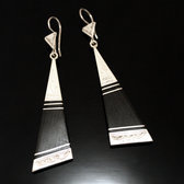 Bijoux Ethniques Touareg Boucles d'Oreilles en Argent et Ebne 61 Longs Triangles Gravs