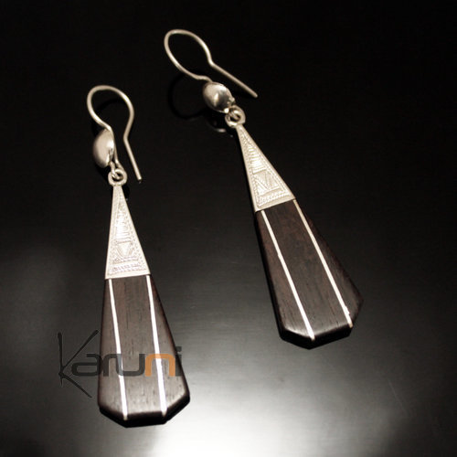 Bijoux Ethniques Touareg Boucles d'Oreilles en Argent et Ebne 58 Gouttes Filigranes Art Deco