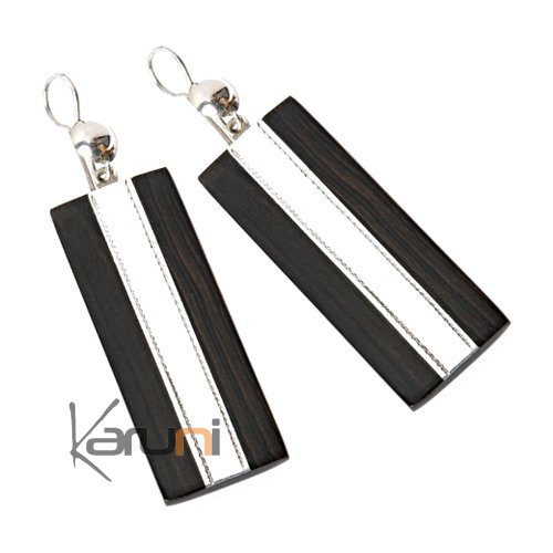 Bijoux Ethniques Touareg Boucles d'Oreilles en Argent et Ebne 36 Art Deco Rectangle Bande Argent