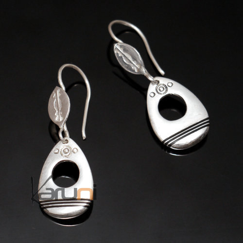 Bijoux Touareg Ethniques Boucles d'oreilles en Argent 36 Galet Lignes d'Ebne