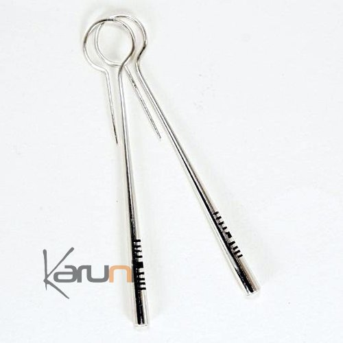 Bijoux Touareg Ethniques Boucles d'Oreilles en Argent et Ebne Massues 15 Fines Rondes b