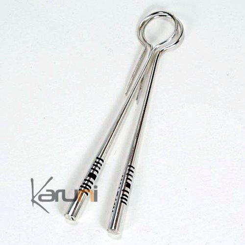 Bijoux Touareg Ethniques Boucles d'Oreilles en Argent et Ebne Massues 15 Fines Rondes