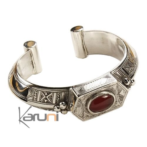 Bijoux Touareg Ethniques Bracelet en argent et agate Tkafaf Grelot - KARUNI