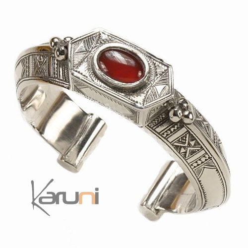 Bijoux Touareg Ethniques Bracelet en argent et agate Tkafaf Grelot - KARUNI