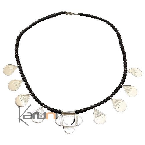 Collier Touareg avec pendentif Fleur et Gouttes en Argent 35