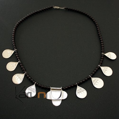 Collier Touareg avec pendentif Fleur et Gouttes en Argent 35