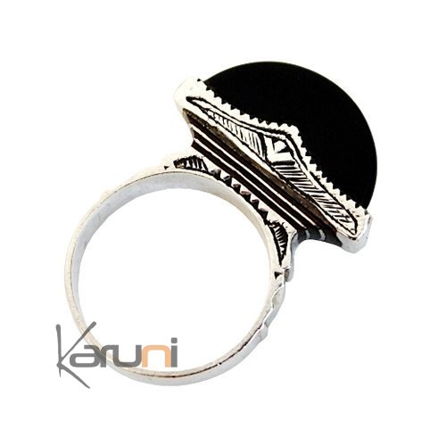 Bague Touareg Demi-Lune Gravée en Argent 925 et ébène Homme/Femme 36 Bague Touareg Demi-Lune Gravée en Argent 925 et ébène Homme/Femme 36