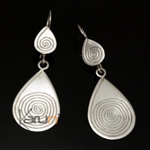 Boucles d'oreilles Touareg Pendantes Gouttes et Spirale en Argent 37