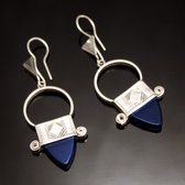 Bijoux Touareg Ethniques Boucles d'Oreilles en Argent et Pierre 07 Croix du Sud d'Ingall Niger Bleu