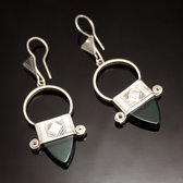Bijoux Touareg Ethniques Boucles d'Oreilles en Argent et Pierre 07 Croix du Sud d'Ingall Niger Vert