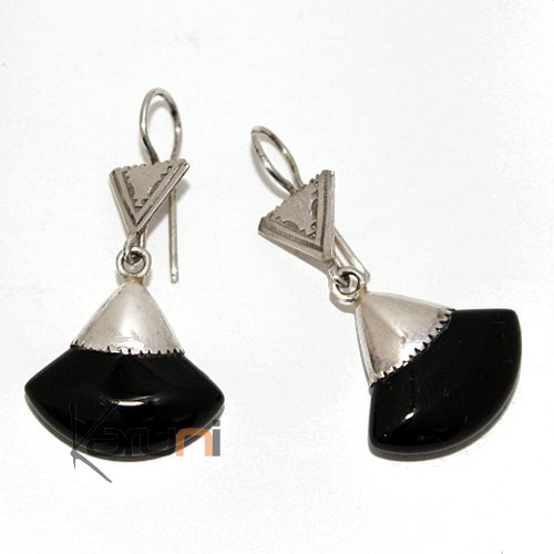 Boucles d'oreilles touareg Gingko - argent et onyx