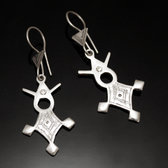 Bijoux Touareg Ethniques Boucles d'oreilles en Argent 60 Croix du Sud d'Agadez Niger 5 cm