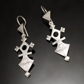 Bijoux Touareg Ethniques Boucles d'oreilles en Argent 54 Croix du Sud de Takadea Niger 5 cm