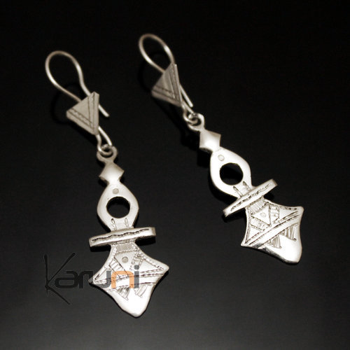 Bijoux Touareg Ethniques Boucles d'oreilles en Argent 58 Croix du Sud de Timia Niger 5 cm