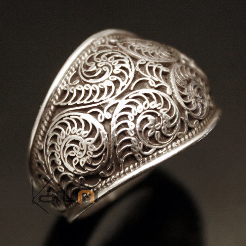 Bijoux Ethniques Indiens Bague en Argent Massif 925 Nepal 68 Filigranes Bombe Newar 