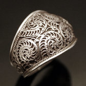 Bijoux Ethniques Indiens Bague en Argent Massif 925 Nepal 68 Filigranes Bombe Newar 