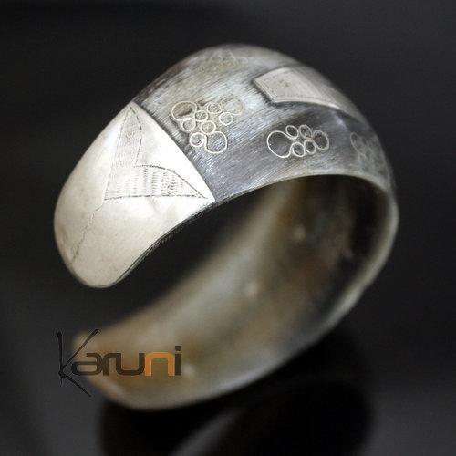 Bracelet Ethnique Mauritanie Corne Large et Argent Vague a