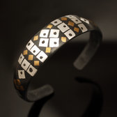 Bijoux Ethniques Africains Bracelet en corne Argent Mix et Bronze de Mauritanie Losanges