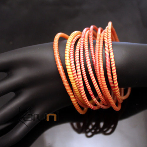 Bijoux Ethniques Africains Bracelets JOKKO en Plastique Recyclé Homme Femme Enfant 30 Orange Foncé  (x12) b