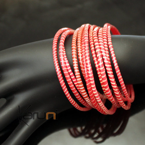 Bijoux Ethniques Africains Bracelets JOKKO en Plastique Recycl Homme Femme Enfant 08 Rose/Rouge Mix (x12) d