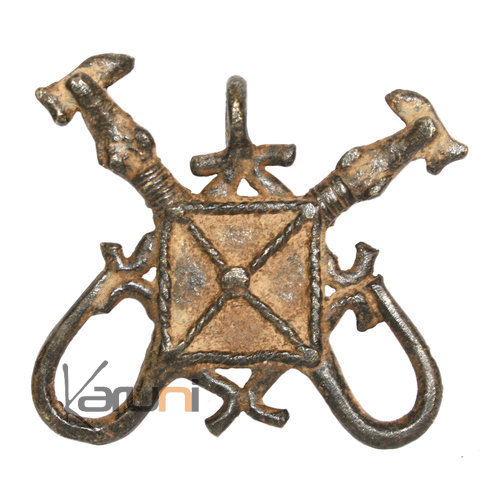 Art Dogon Africain Bronze Pendentif Amulette Sculpture  ethnique Afrique 17 Crocodile double