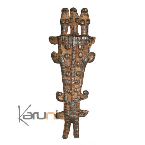 Art Dogon Africain Bronze Pendentif Amulette Sculpture Mali Décoration ethnique Afrique 19 Crocodile double