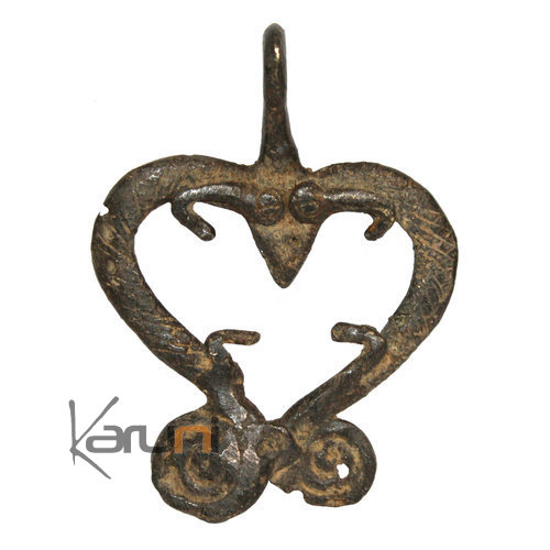 Art Dogon Africain Bronze Pendentif Amulette Sculpture  ethnique Afrique 01 Caméléon double