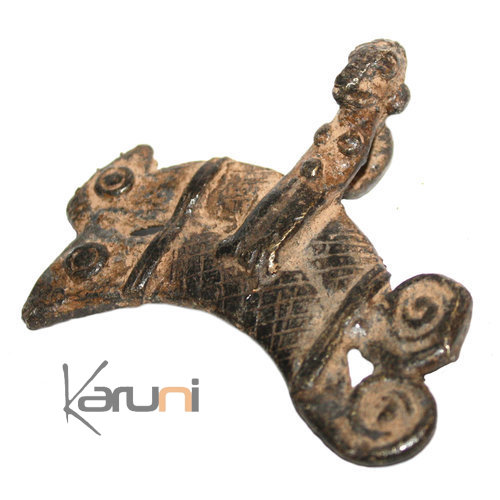 Art Dogon Africain Bronze Pendentif Amulette Sculpture  ethnique Afrique 15 Caméléon double