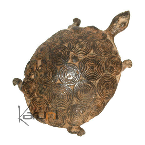 Art Dogon Bronze Animal Tortue Sculpture Africain  ethnique Afrique Bombée 9 cm