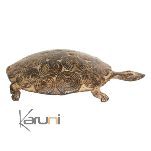 Art Dogon Bronze Animal Tortue Sculpture Africain  ethnique Afrique Bombée 15 cm