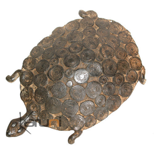 Art Dogon Bronze Animal Tortue Sculpture Africain  ethnique Afrique Bombée 20 cm